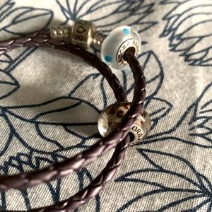 Pandora purple leather bracelet with murano glass